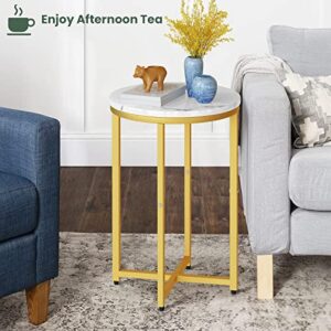 DKLGG Modern Gold Side Table, Small Coffee Table Round End Table with Gold Frame, Marble Side Table Bedside Table for Living Room, Bedroom, Small Space, 16" D*24" H