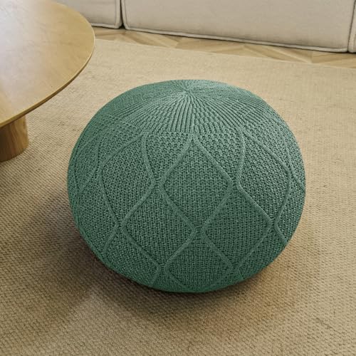 ARTPLAN Outdoor Pouf Ottoman Foot Rest Hand Weaving Knight Home Nahunta Pouf Round Kintted Olefin,Green