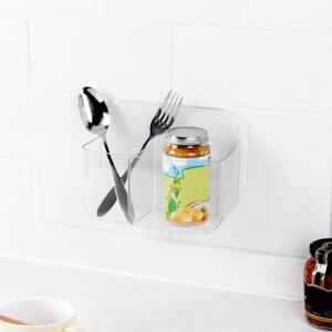 Lunmore Plastic Wall Mount Organizer, Clear Adhesive Shower Storage Box Organizer No Drilling Hang Walls/Doors for Kitchen, Bathroom, Bedroom, Cabinet, Office, Craft Room (Small Size with Divider)