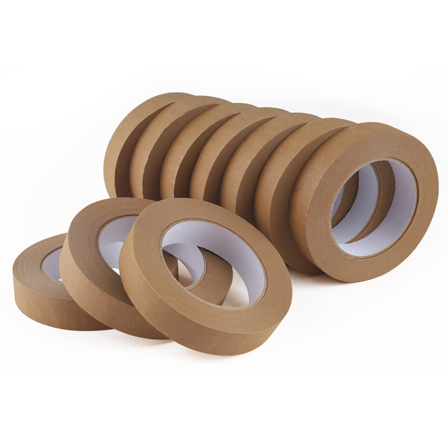 Lichamp 10 Pack Brown Painters Tape 1 inch, Medium Adhesive Brown Masking Tape Bulk Multi Pack, 1 inch x 55 Yards x 10 Rolls (550 Total Yards)