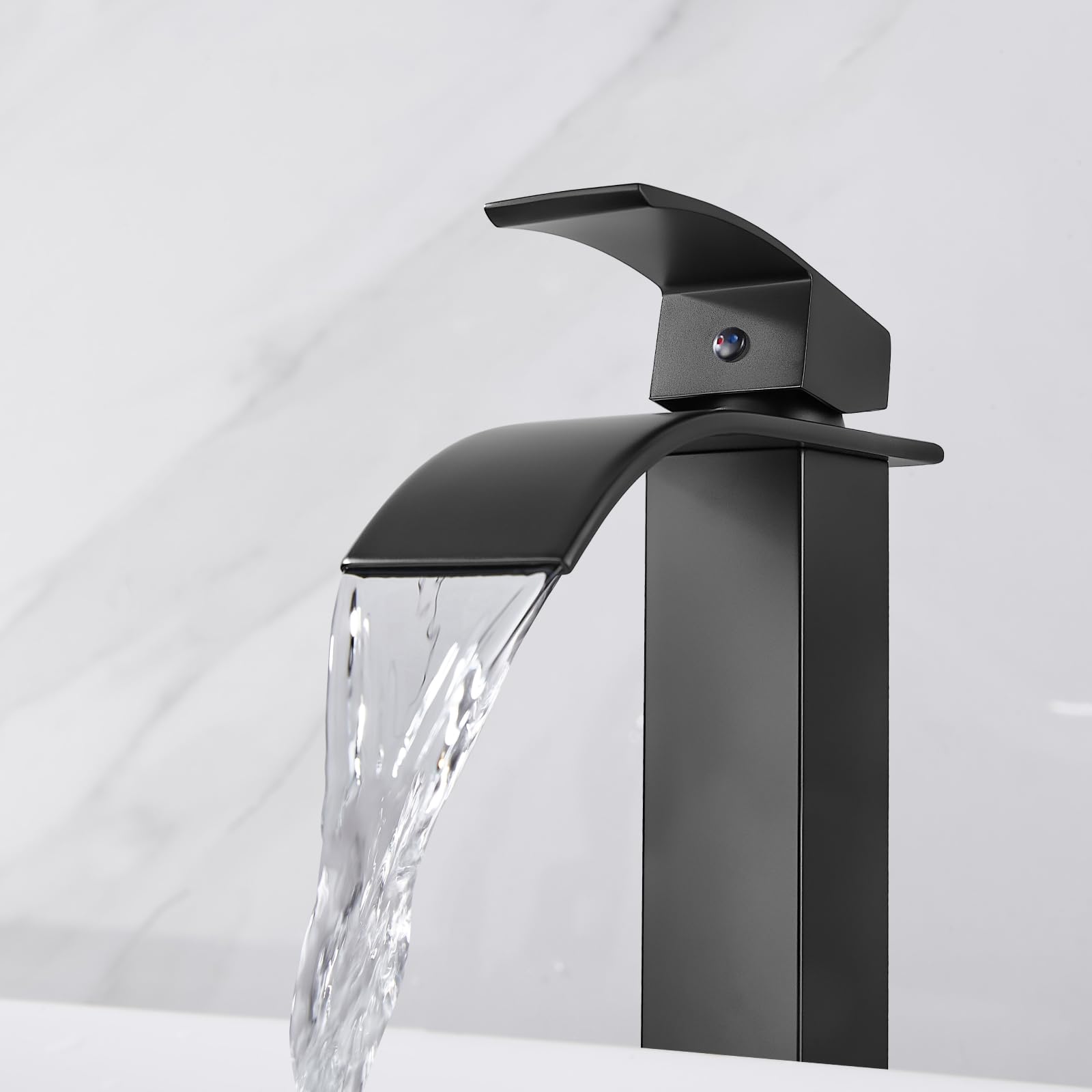 Midanya Waterfall Spout Bathroom Faucet Single Handle 1 Hole Bathroom Sink Faucet,Vessel Sink Faucet Modern Tall Waterfall Faucet for Bathroom Sink Lavatory Vanity one Hole Bowl Tap,Matte Black