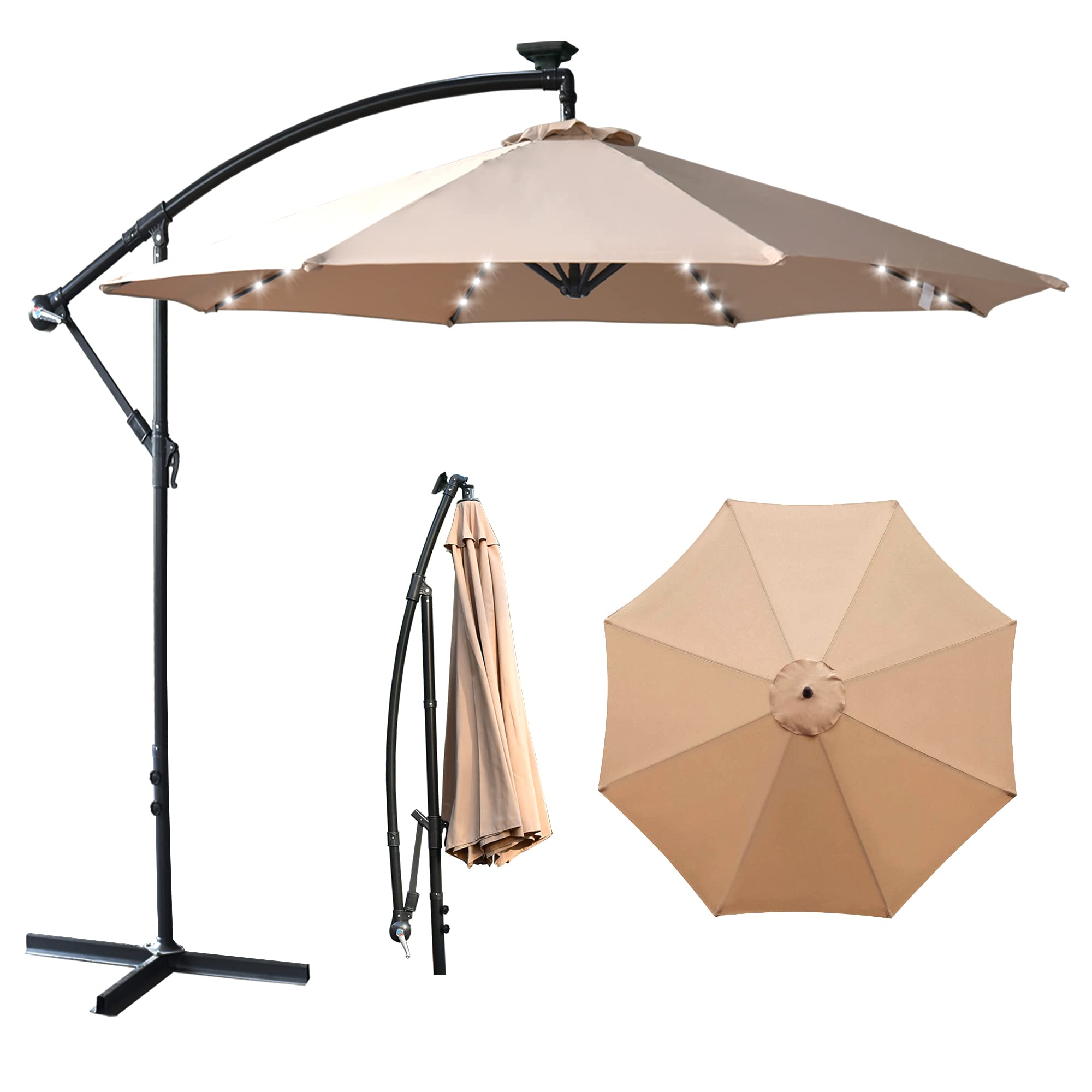 SereneLife 10ft Patio Table Umbrella, Tan, 6 Sturdy Ribs with Push Button Tilt, Easy Close Crank, Outdoor Furniture for Garden Lawn Deck Pool and Beach, Rust Resistant Pole, Weatherproof Fabric