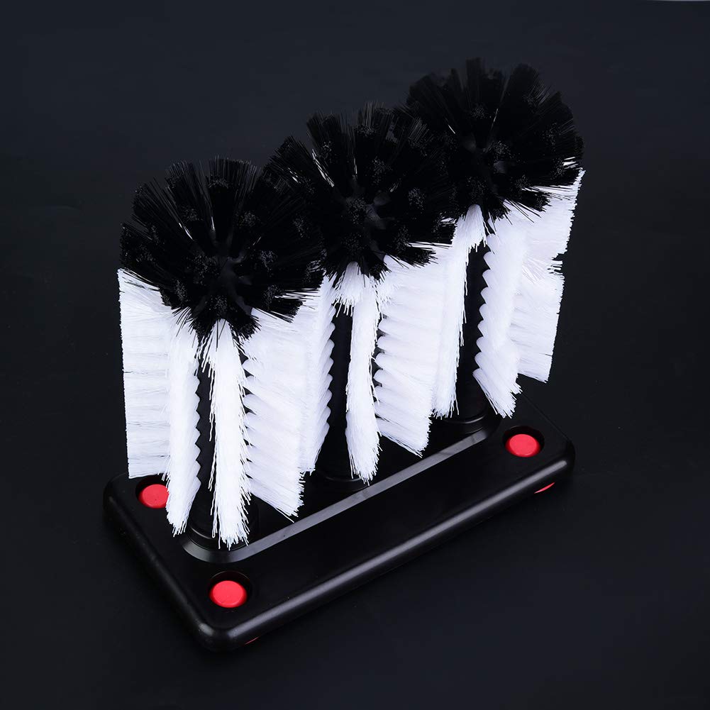 Triple Brush Glass Washer, Glass Washer Brush Cleaner Bristle Brush with 3 Brushe Heads Suction Base Water Bottle Brush Glass Cup Washer for Beer Cup