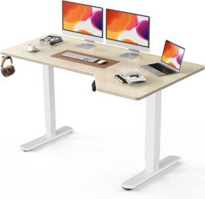 totnz electric standing desk, height adjustable sit stand up desk, l-shaped memory home office desk with hook, 55 x 34 inch