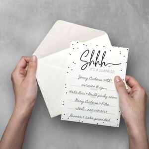 Canopy Street Surprise Party Fill In Invitations / 25 General Invites With White Envelopes / 5" x 7" Modern All Occasion Black And White Confetti Invites/Birthday Party Announcements