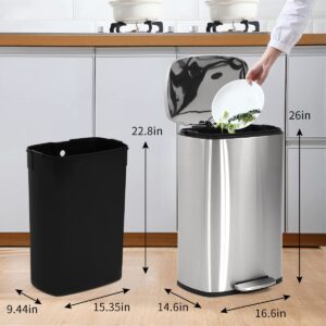 NFPSHOP 13 Gallon Metal Trash Can, Stainless Steel Trash Can Step with Lid, Large Garbage Cans Wastebasket with Pedal for Kitchen,Bathroom,Restroom Office Trash Bin Garbage Bin, Silver/Nickel