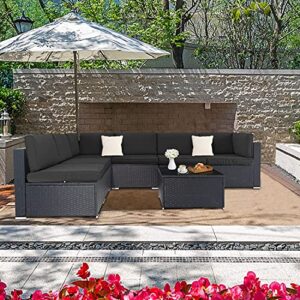 Incbruce 7 Piece Outdoor Patio Furniture Set All-Weather Sectional Sofa Outside Couch, Manual Weaving PE Wicker Rattan Conversation Set with Glass Top Table and Removable Cushions (Gray)