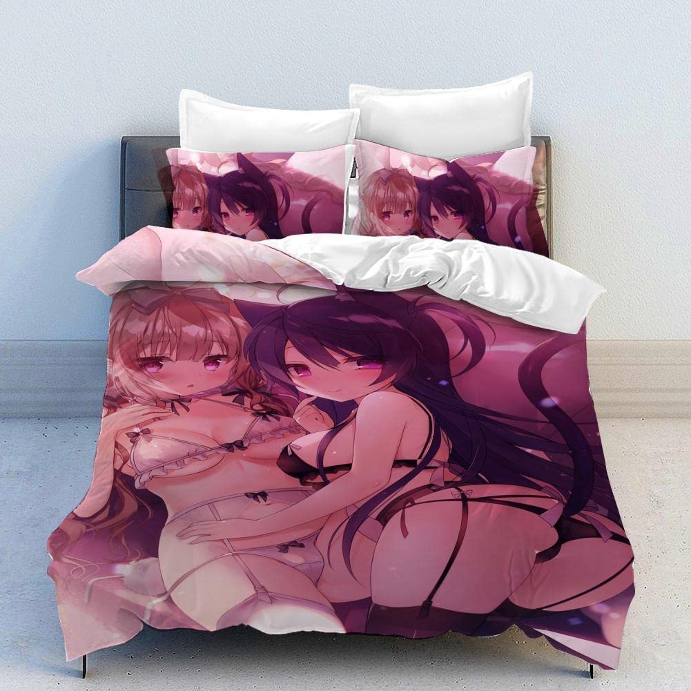 NICHIYOBI Sexy Anime Girls Uncensored Poster Duvet Cover 3 Piece Bedding Set,Adults Teen Movie Anime Themed Quilt Cover (Style 7,Queen90x90in + 20x30in*2)