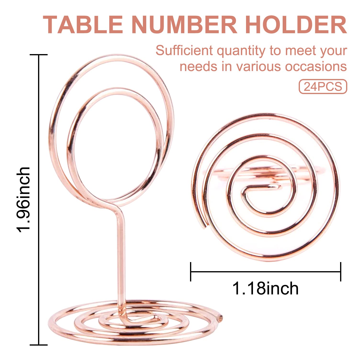 MLURCU Table Number Holders 24PCS Mini Place Card Holders 2 Inch Short Wire Picture Holders Table Number Stands for Wedding Reception Graduation Party Restaurant Photo Menu Memo Holder（Rose Gold）