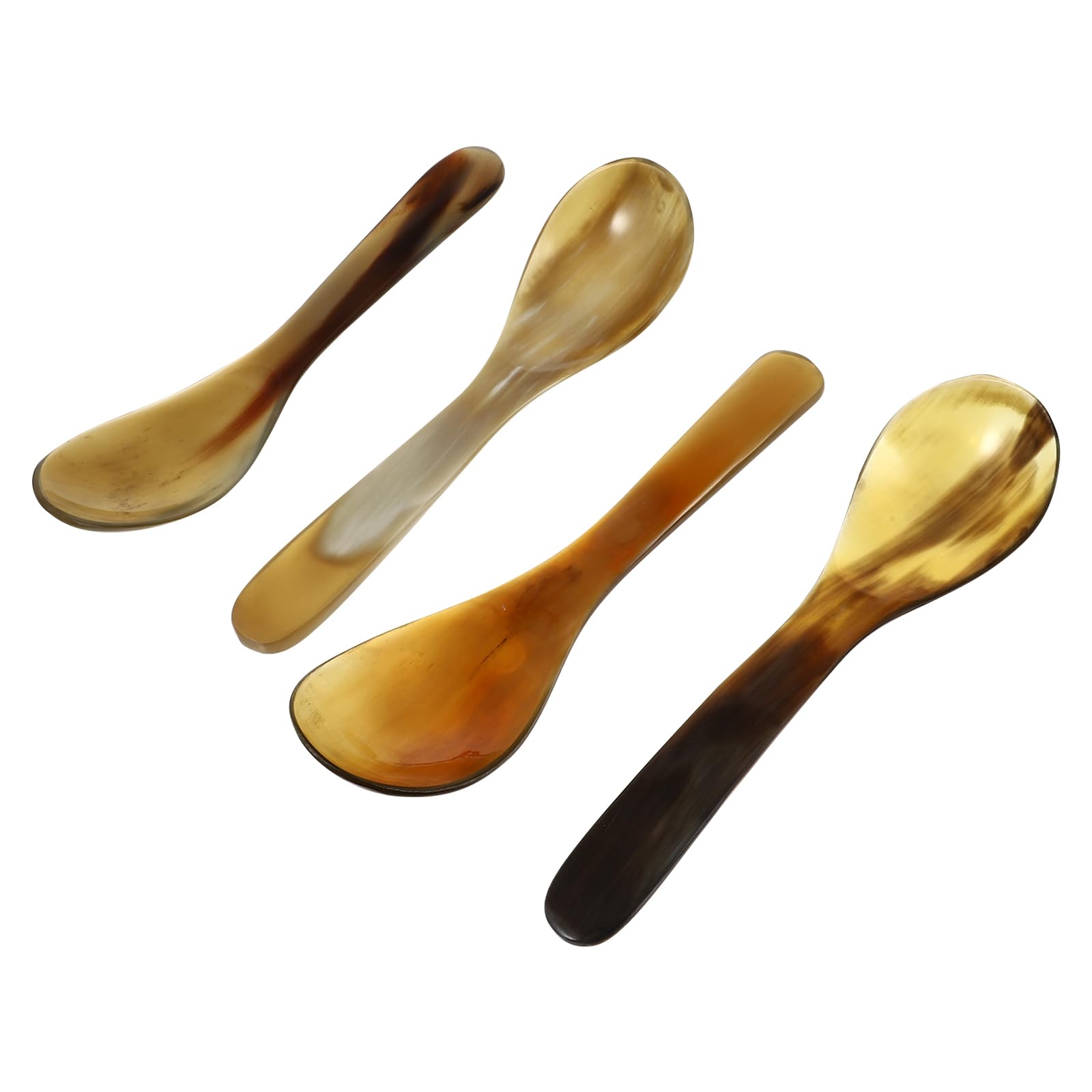 Operitacx Buffalo Horn Spoon Caviar Spoons: Dessert Serving Spoons 4pcs Mustard Jam Spoon Wonton Soba Rice Ramen Appetizer Soup Coffee Espresso Spoons