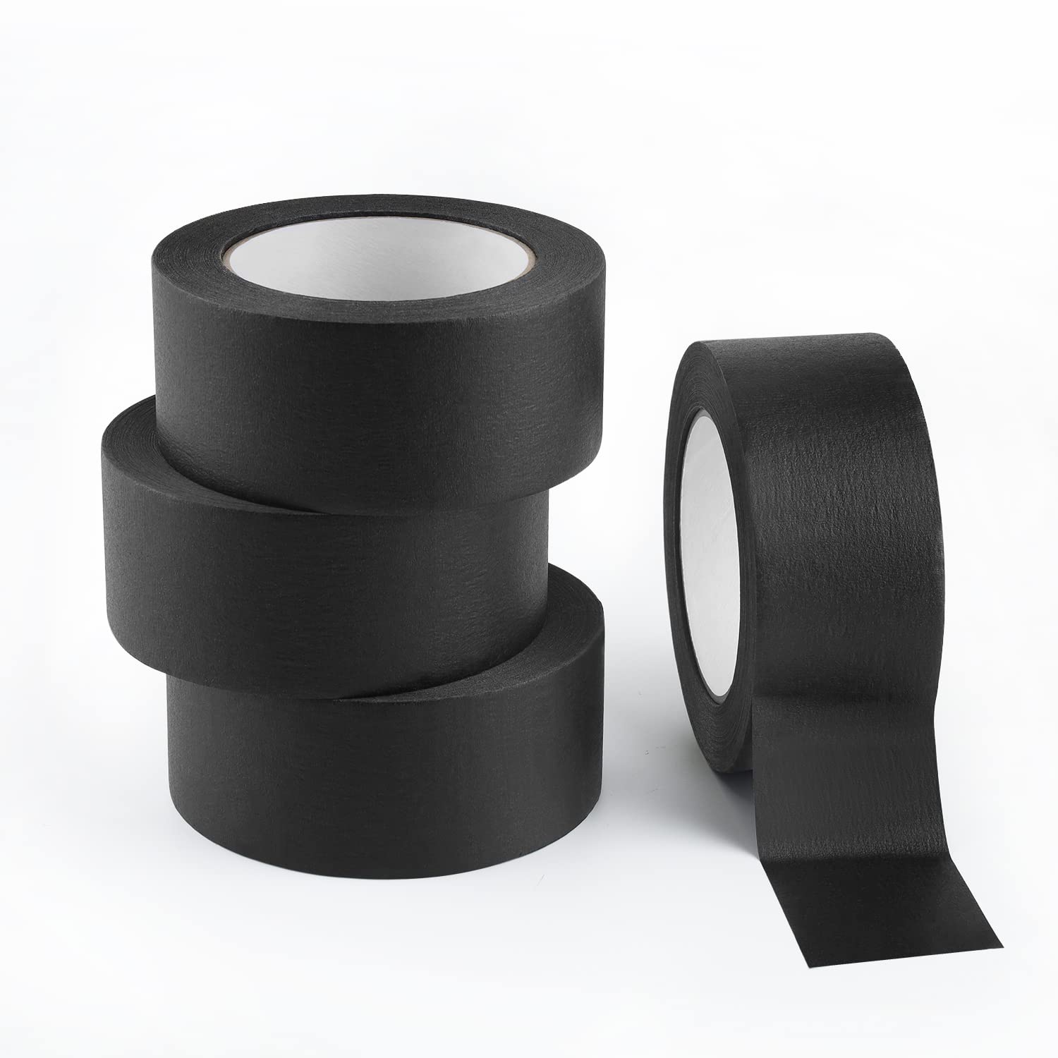 Lichamp 4 Pack Black Painters Tape 2 inch Wide, Medium Adhesive Black Masking Tape Bulk Multi Pack, 2 inch x 55 Yards x 4 Rolls (220 Total Yards)