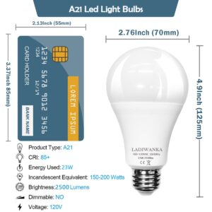 Ladiwanka 150 Watt Led Bulb, 2500LM Bright Led Light Bulbs, 23W Daylight White 5000K, A21 Led Light Bulb, E26 Standard Base Non-Dimmable,6 Pack