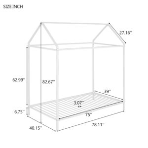 AOCOROE Twin Size House Bed Frame Floor Height Platform Bed for Boys and Girls. Metal Twin Bed House Shaped Canopy Bed Frame with Slats