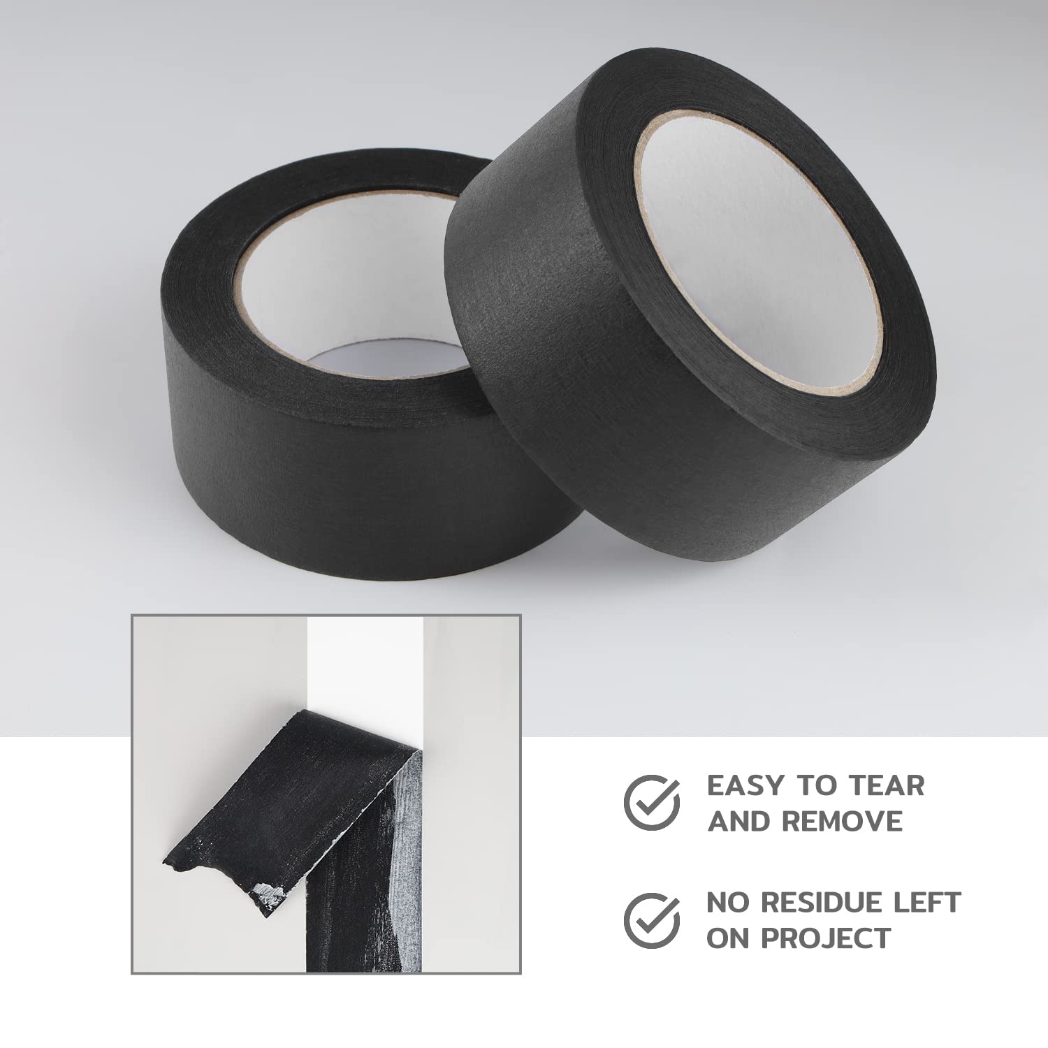 Lichamp 4 Pack Black Painters Tape 2 inch Wide, Medium Adhesive Black Masking Tape Bulk Multi Pack, 2 inch x 55 Yards x 4 Rolls (220 Total Yards)