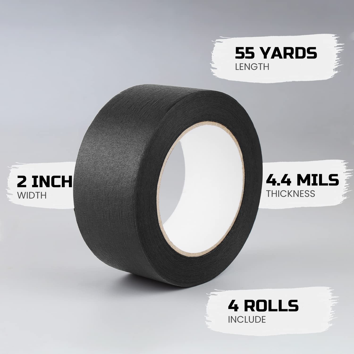 Lichamp 4 Pack Black Painters Tape 2 inch Wide, Medium Adhesive Black Masking Tape Bulk Multi Pack, 2 inch x 55 Yards x 4 Rolls (220 Total Yards)