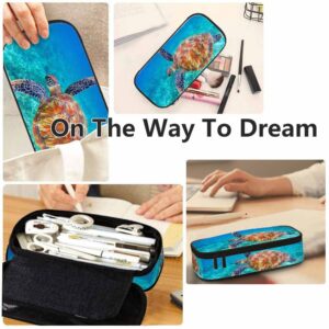 Yekiua Sea Turtle Pen Bag Big Green Sea Wildlife Tropical Coral Reef Blue Water Aquatic Large Pencil Case Big Capacity Pencil Pouch Pencil Holder