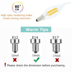 Lamsky E14 LED Bulb European Base 4W LED Chandelier Light Bulbs Dimmable 40W Equivalent,Flame Tip Candelabra LED Bulbs,110V 2700K Warm White,6 Pack