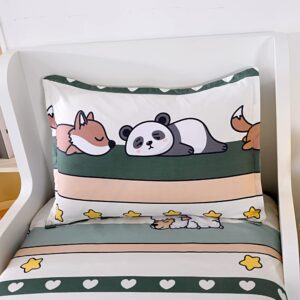 Hecnoey Kids Bed Fitted Sheets and Pillowcases Set,Soft Twin Size Sheet for Boys Girls,Cute Animals Printed Mattress Sheets Cover for Teens (Green(Panda), Twin)