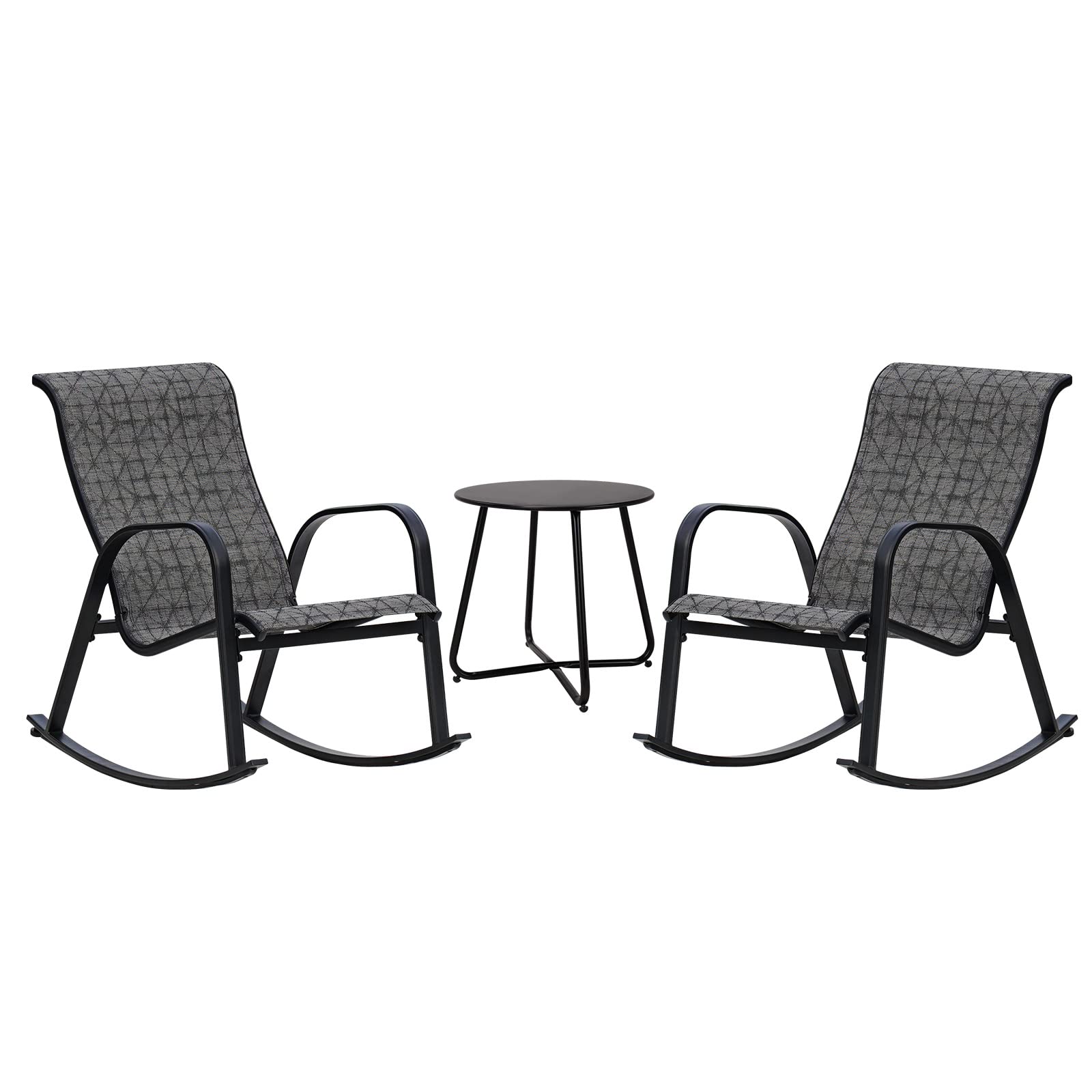 Grand patio 3-Piece Outdoor Bistro Rocking Chair Set Rocker Seating Outside for Front Porch Garden Patio Backyard (Black & Grey Plaid)