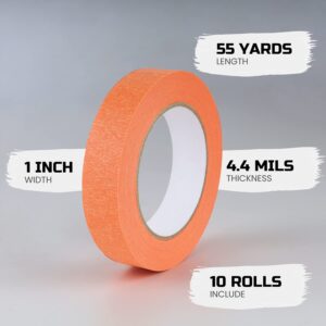 Lichamp 10 Pack Orange Painters Tape 1 inch, Medium Adhesive Orange Masking Tape Bulk Multi Pack, 1 inch x 55 Yards x 10 Rolls (550 Total Yards)