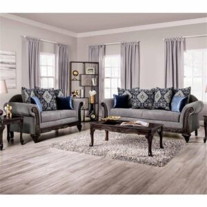 Furniture of America Lantz Traditional Chenille Upholstered Sofa in Gray