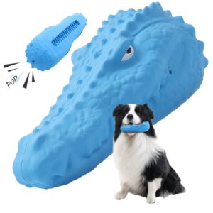 yeleoke dog toys for aggressive chewers ,durable indestructible dog toys for medium large dog breed,tough dog chew toys with natural rubber, squeaky dog teething toy(blue)