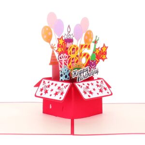 iGifts And Cards Happy 85th Birthday Red Party Box 3D Pop Up Greeting Card - 85th Birthday Gifts For Women, Men, Awesome Eight-Five Bday Presents, 85 Year Old Celebration, Milestone For Husband, Wife