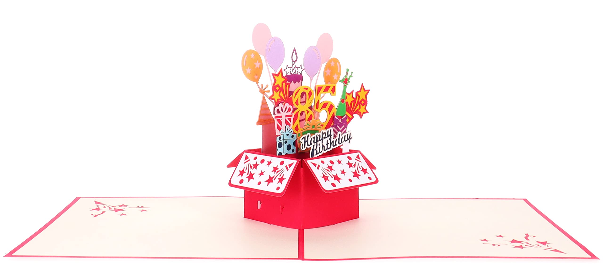 iGifts And Cards Happy 85th Birthday Red Party Box 3D Pop Up Greeting Card - 85th Birthday Gifts For Women, Men, Awesome Eight-Five Bday Presents, 85 Year Old Celebration, Milestone For Husband, Wife