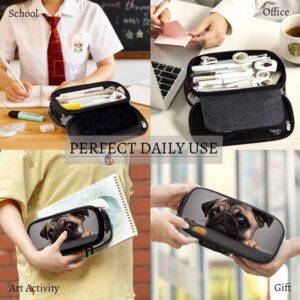 Yekiua Pug Dog Pencil Holder Cute Sad Dog Looks Cookie Big Capacity Pencil Case Multi-Purpose Makeup Pouch For Office College Adult