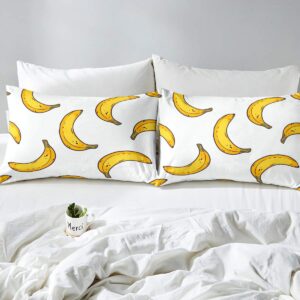 Erosebridal Banana Fitted Sheet, Kids Girls Fruit Food Theme Bedding Set, Cartoon Banana Bed Sheet Twin Size for Children Boys Teens, Tropical Botanical Fitted Bed Sheets 2 Pcs with 1 Pillow Case