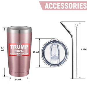 ATHAND Donald Trump Gifts Mug - Trump 2024 Take America Back - Funny Patriotic Insulated Tumblers with Lid & Straw 20 oz | Stainless Steel Cups Travel Coffee Mug | Novelty Gifts for Women (Rosegold)