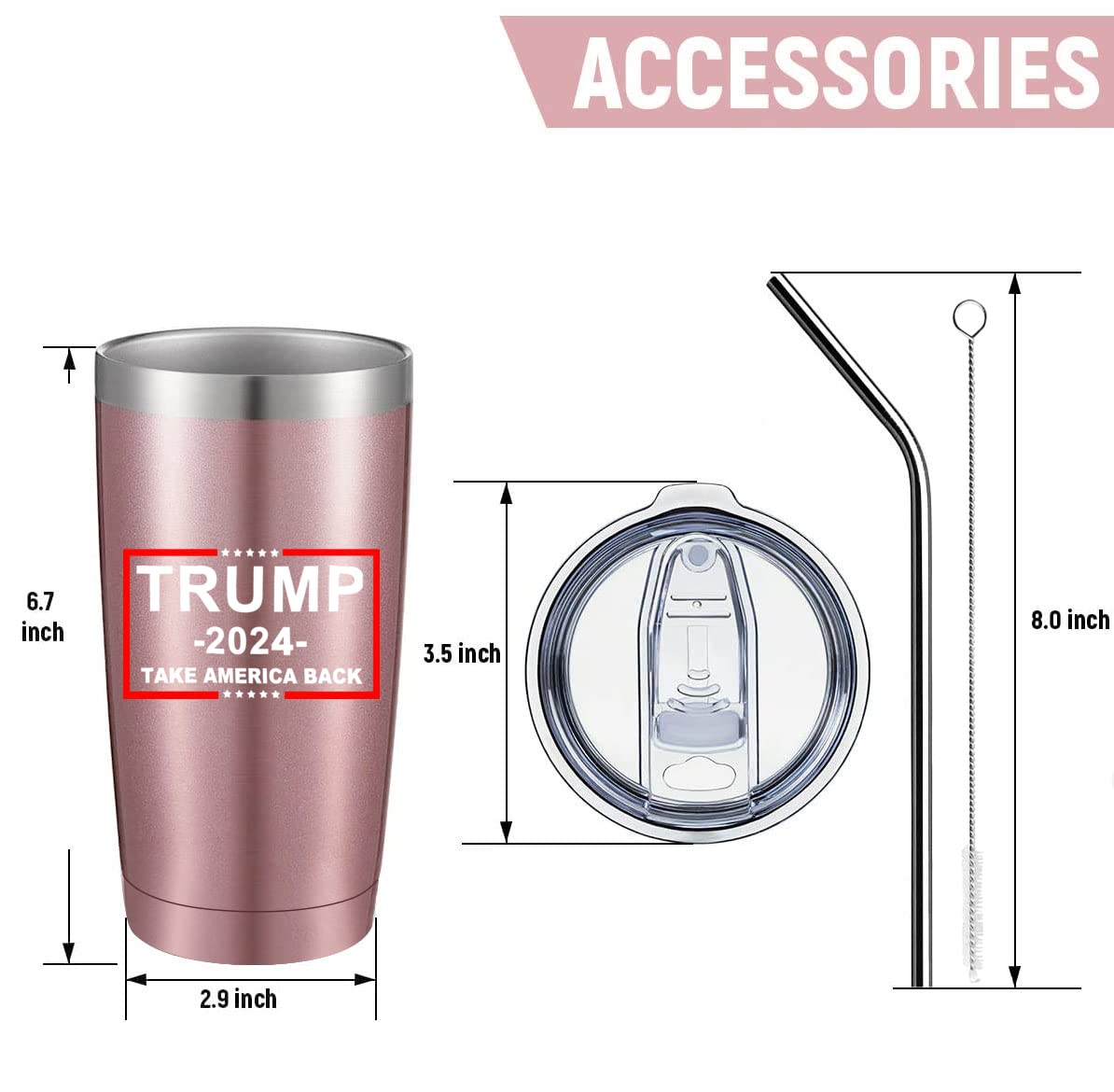 ATHAND Donald Trump Gifts Mug - Trump 2024 Take America Back - Funny Patriotic Insulated Tumblers with Lid & Straw 20 oz | Stainless Steel Cups Travel Coffee Mug | Novelty Gifts for Women (Rosegold)