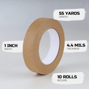 Lichamp 10 Pack Brown Painters Tape 1 inch, Medium Adhesive Brown Masking Tape Bulk Multi Pack, 1 inch x 55 Yards x 10 Rolls (550 Total Yards)