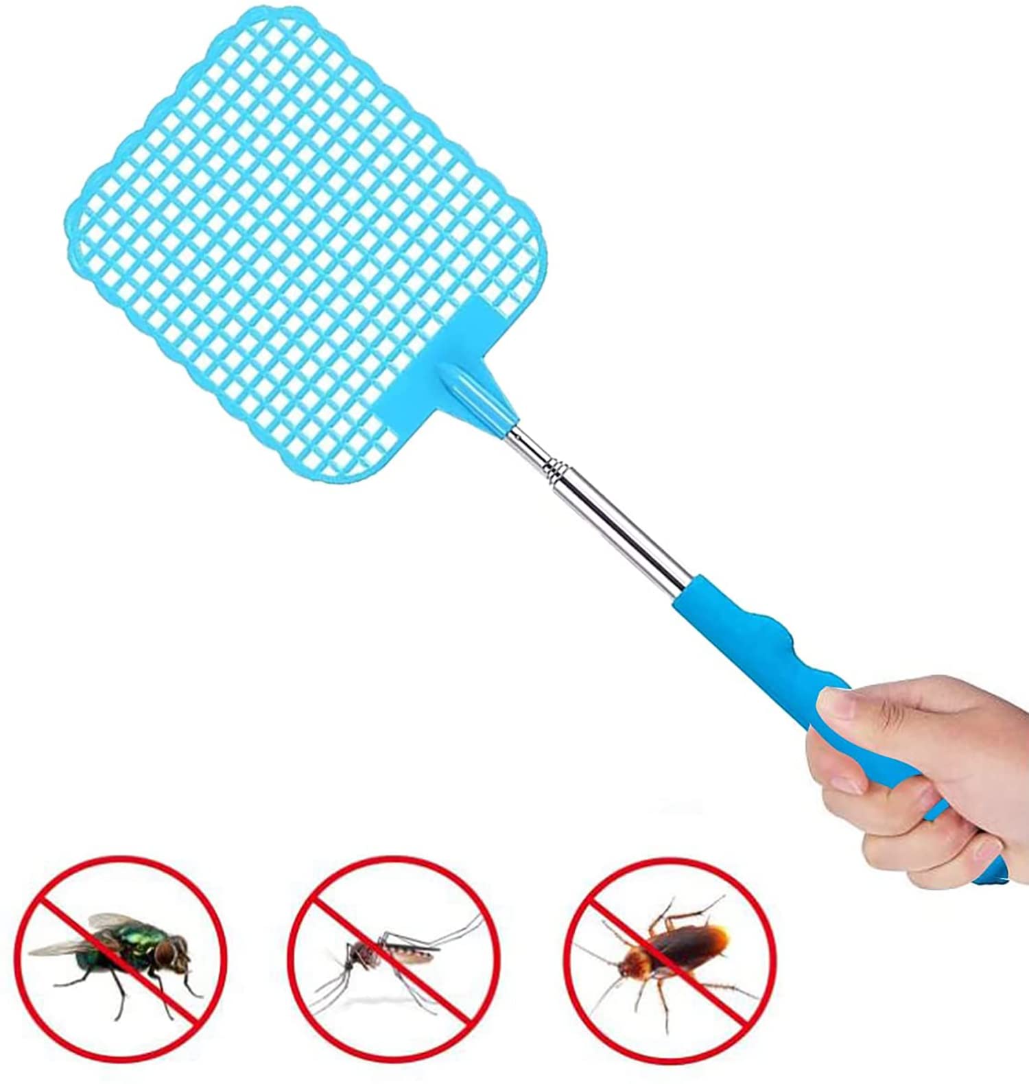 ILamourCar 2 Pieces Fly Swatter, Extendable Fly Swatter, Manual Fly Swatter, Fly Swatter for Flies, Mosquitoes and Insects (Black&Blue)