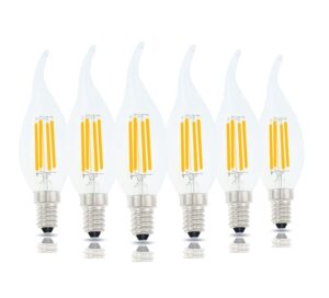 lamsky e14 led bulb european base 4w led chandelier light bulbs dimmable 40w equivalent,flame tip candelabra led bulbs,110v 2700k warm white,6 pack