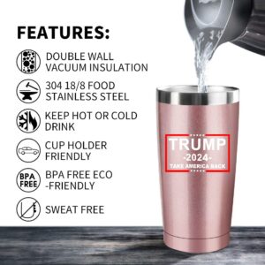 ATHAND Donald Trump Gifts Mug - Trump 2024 Take America Back - Funny Patriotic Insulated Tumblers with Lid & Straw 20 oz | Stainless Steel Cups Travel Coffee Mug | Novelty Gifts for Women (Rosegold)