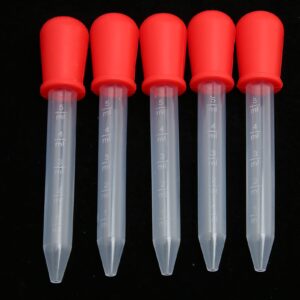 5pcs liquid droppers, 5ml silicone material easy clean making disposable diy eye dropper with bulb tip for kids candy (red)