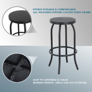 Sports Festival Patio Bar Stools set of 2 Small Round Top Metal Outdoor Furniture Bistro Backless Chair with Adjustable Feet Knob for Industrial Design Garden Porch Poolside Deck Backyard Club (Black)