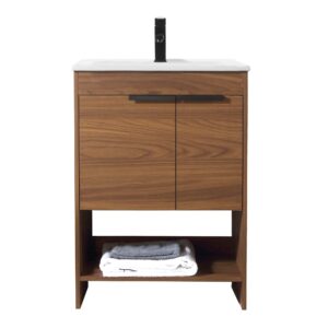 Fine Fixtures Phoenix 24 in. W x 18.5 in. D x 33.5 in. H Bathroom Vanity in Walnut with White Ceramic Sink [Full Assembly Required]