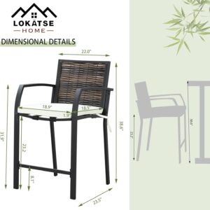 LOKATSE HOME Bar Stools Counter Height Chair Set of 4 Wicker Decoracted Patio Furniture with Armrest for Garden Pool Lawn Backyard