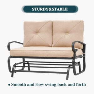 SOLAURA Patio Loveseat Outdoor Glider Swing Chair Patio Seating Dark Brown Wrought Iron Frame Lawn Chair with Thick Bench Cushions, Brown