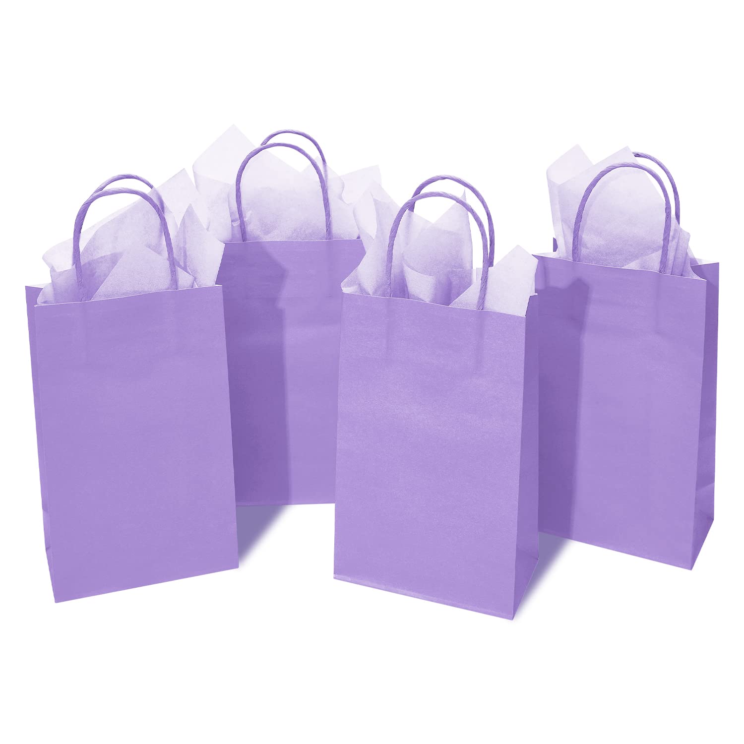 DjinnGlory 24 Pack Small Purple Lavender Paper Gift Bags with Handles 9x5.5x3.15 Inch and 24 Tissue Paper for Business Birthday Wedding Bridal Baby Shower Party Favors Goodies