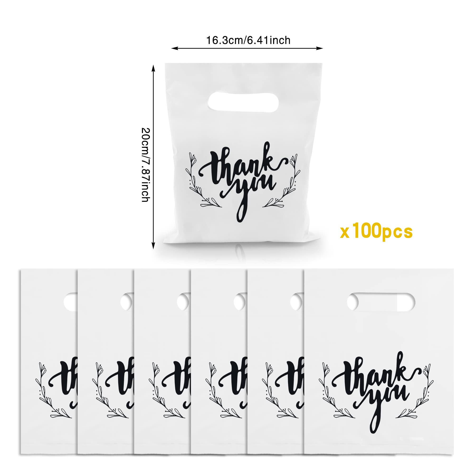 KEEPARTY 100 PCS Small Thank You Merchandise Bags Plastic Goodie Bags Party Favor Bags for Birthday Party Baby Shower Wedding Merchandise Gifts Trade Shows (White)