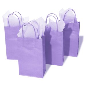 DjinnGlory 24 Pack Small Purple Lavender Paper Gift Bags with Handles 9x5.5x3.15 Inch and 24 Tissue Paper for Business Birthday Wedding Bridal Baby Shower Party Favors Goodies