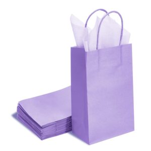 DjinnGlory 24 Pack Small Purple Lavender Paper Gift Bags with Handles 9x5.5x3.15 Inch and 24 Tissue Paper for Business Birthday Wedding Bridal Baby Shower Party Favors Goodies