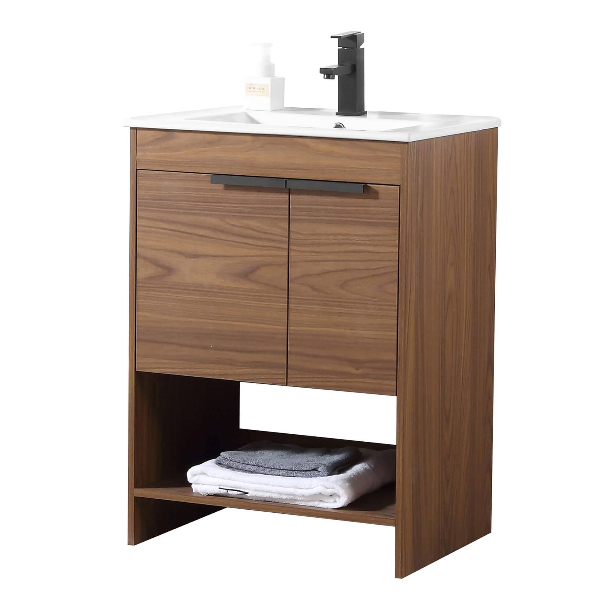 Fine Fixtures Phoenix 24 in. W x 18.5 in. D x 33.5 in. H Bathroom Vanity in Walnut with White Ceramic Sink [Full Assembly Required]