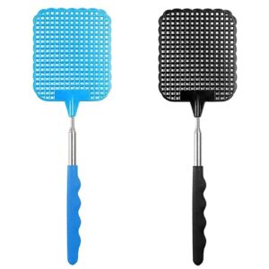 ilamourcar 2 pieces fly swatter, extendable fly swatter, manual fly swatter, fly swatter for flies, mosquitoes and insects (black&blue)