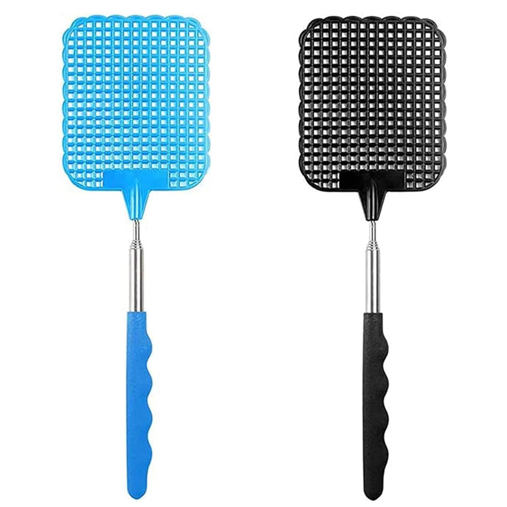 ILamourCar 2 Pieces Fly Swatter, Extendable Fly Swatter, Manual Fly Swatter, Fly Swatter for Flies, Mosquitoes and Insects (Black&Blue)