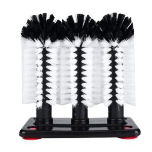 triple brush glass washer, glass washer brush cleaner bristle brush with 3 brushe heads suction base water bottle brush glass cup washer for beer cup