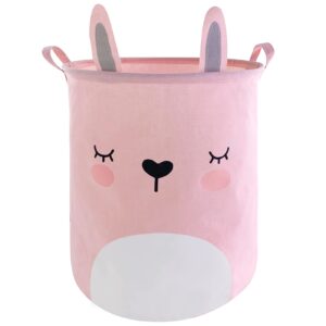 homele large round storage basket, cute collapsible laundry basket organizers and storage bins foldable dirty clothes basket nursery hamper canvas fabric toy box decorative gift baskets (pink rabbit)